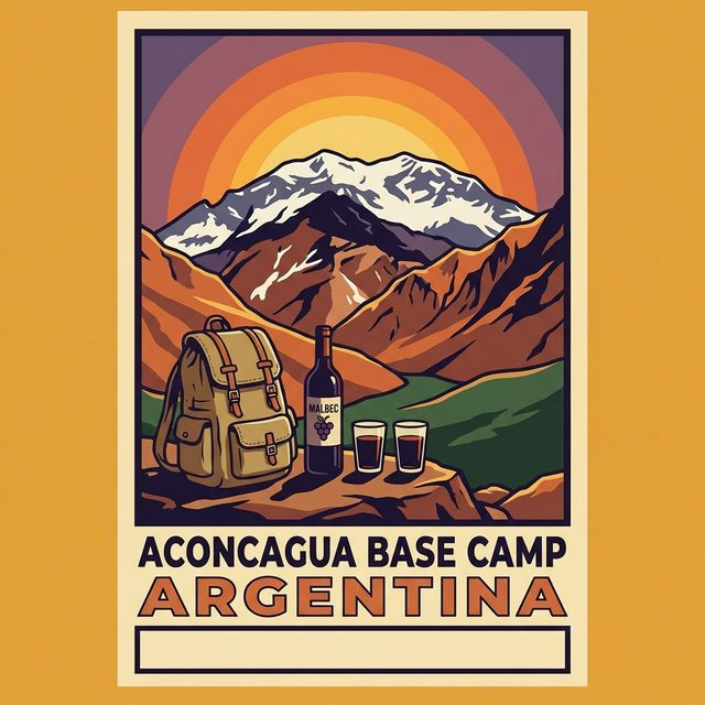 Aconcagua base camp wine toast